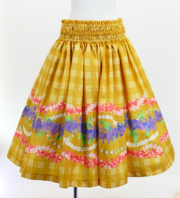 Hula Shantung Pa'u Skirt with Palaka & Lei Print / Luxury Collection / Yellow / J3203ye